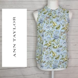 Ann Taylor Ruffle Neck Sleeveless Foral Print Top